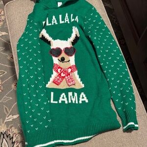 No Boundaries Green Llama Christmas Sweater